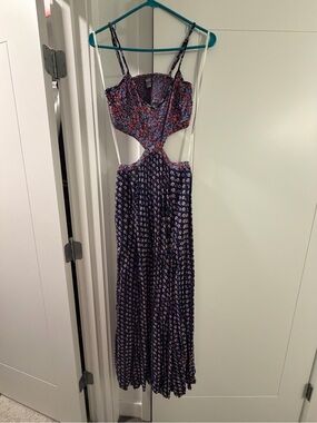 aerie Navy Maxi Dress with Pink Floral Accents
